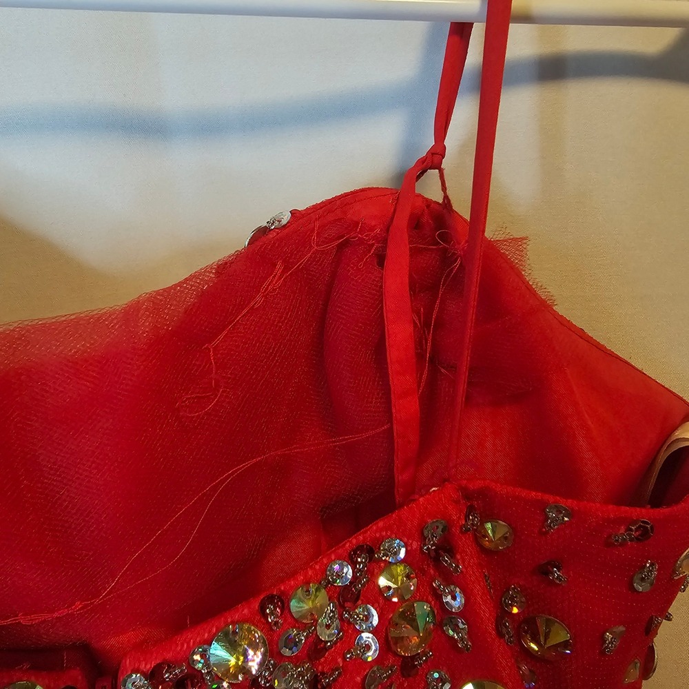 Terani Couture Rhinestone Tulle Cocktail Dress Womens Red Homecoming Prom Glam 0 - Picture 6 of 13